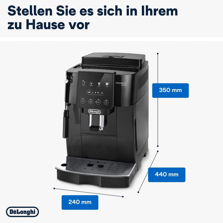 De'Longhi Magnifica Start ECAM222.20.B, Mașină de cafea complet automată cu spumă de lapte, pentru cappuccino, cu selector espresso direct și funcție 2X espresso, râșniță conică în 13 trepte, 1450 W, negru