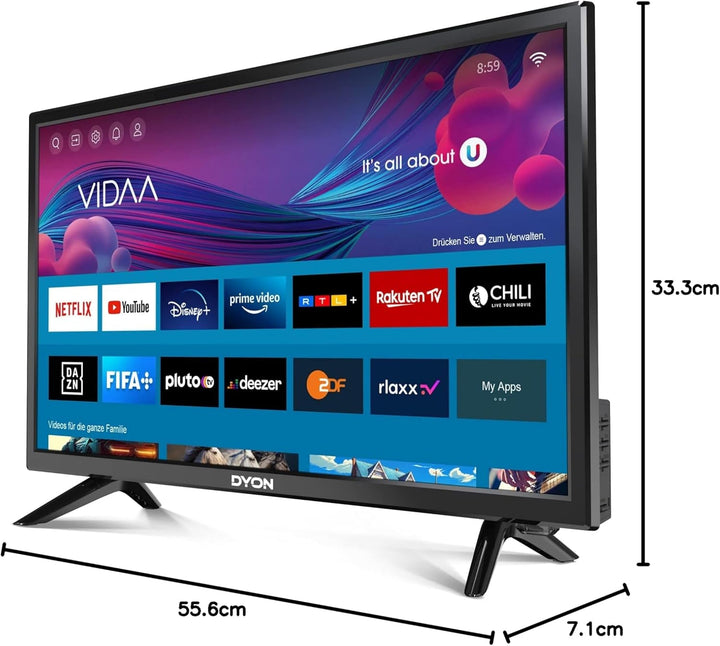 DYON Movie Smart 24 VX 60 Cm (24 Zoll) Fernseher (HD Smart TV, HD Triple Tuner (DVB-C/-S2/-T2), App Store, Prime Video, Netflix, Youtube, DAZN, Disney+) [Mod. 2023]…
