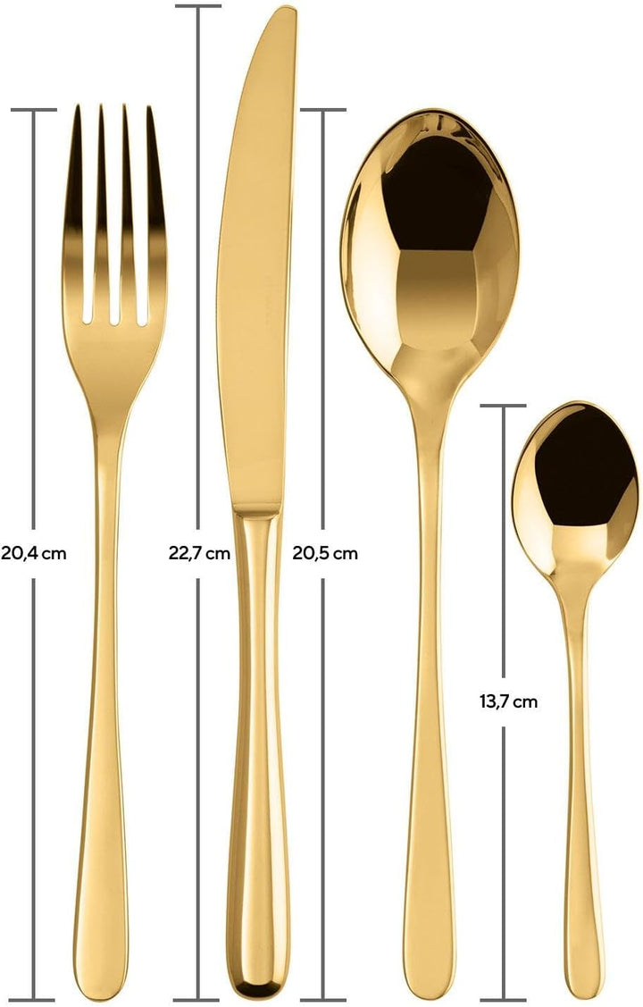 Sambonet 52553G81 - Taste Golden Besteck Set 24 Teile 6 X Gabeln, Messer, Esslöffel, Teelöffel, 6 Personen, Spülmaschinenfest, Edelstahl, Gold