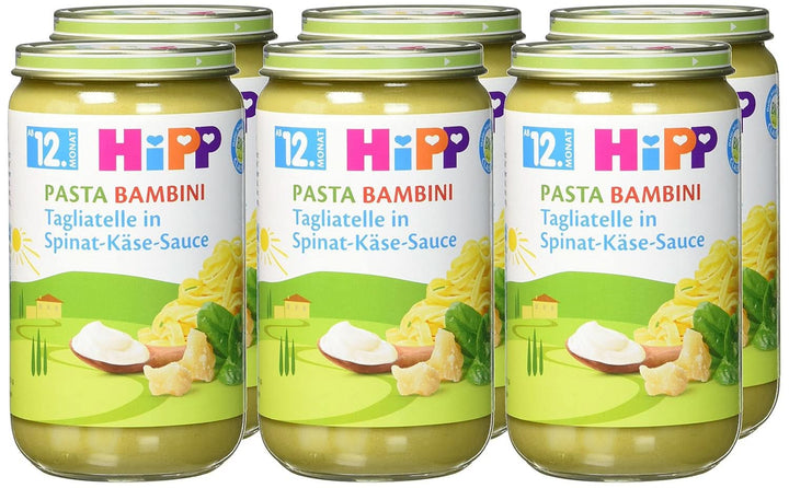 Hipp Pasta Bambini - Tagliatelle în sos de spanac și brânză, pachet de 6 (6 X 250 grame)