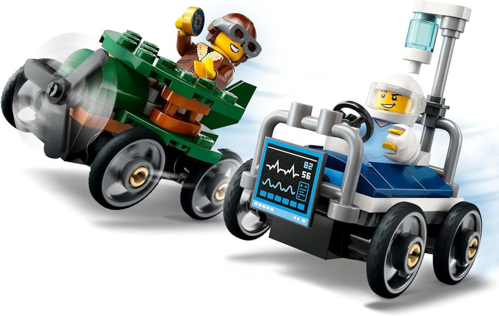 LEGO City Airplane Vs. Hospital Bed Race Car Set - Jucărie Soapbox pentru băieți și fete de la 5 ani - Set de construcție cu 2 minifigurine - Cadou aniversar și de vacanță 60459