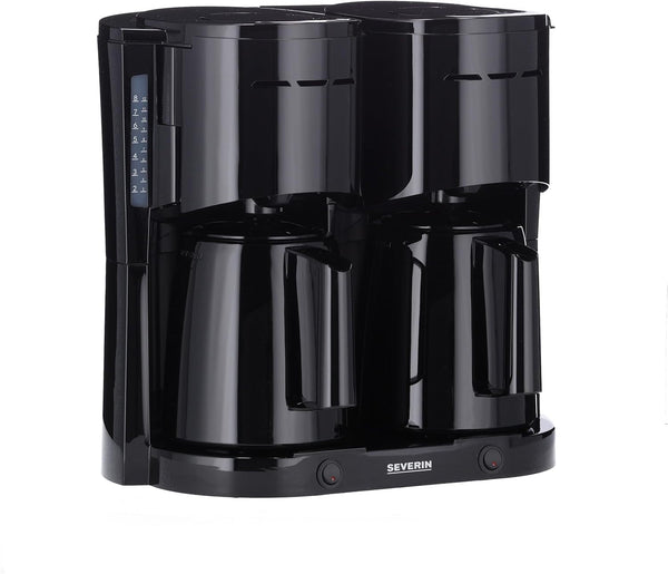 SEVERIN Duo filtru de cafea cu ulcior termo, filtru de cafea pentru până la 16 cești, filtru de cafea atractiv cu 2 ulcioare cu vid, negru, KA 9315