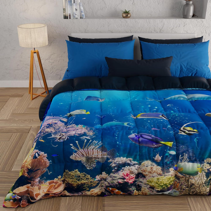 PETTI Artigiani Italiani cuvertură pentru pat dublu, 100% Made in Italy, Aquarium