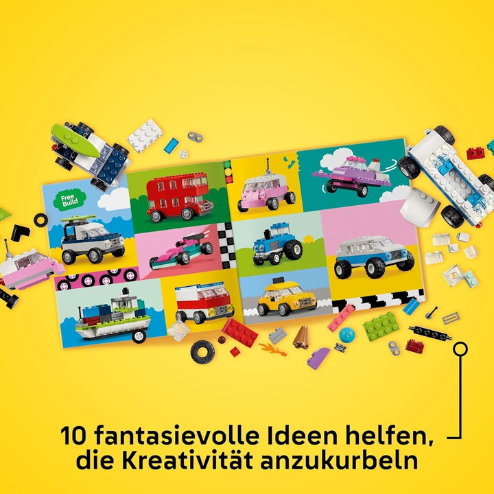 LEGO Classic Creative Vehicles, set de cărămizi de construcție pentru mașini model colorate, inclusiv camion, mașină de poliție și vehicule de construcții, mașini de jucărie construibile pentru copii, cadou pentru băieți și fete de la 5 ani 11036