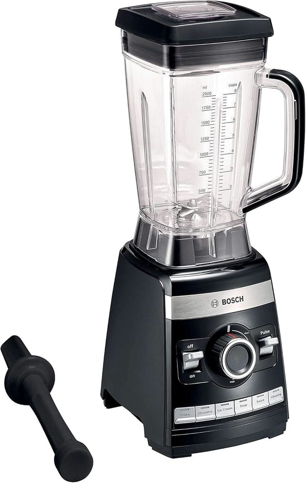 Bosch Standmixer Vitaboost MMBH6P6B, 6-Klingen-Edelstahlmesser, 2,5L Tritan-Mixbehälter, Stopfer, 6 Automatikprogramme, Rezeptbuch, Bpa-Frei, Einfache Reinigung, 45,000 U/Min, 1600 W, Schwarz