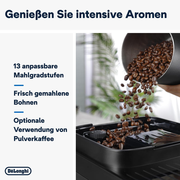 De'Longhi Magnifica Evo Next ECAM312.80.TB, aparat de cafea complet automat cu 13 băuturi (cappuccino, espresso, latte macchiato), ecran color TFT de 2,4'', sistem latte crema lapte, funcție 2 căni, titan