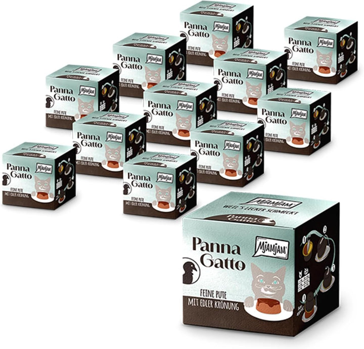Mjamjam - Hrană umedă premium pentru pisici - Panna Gatto - carne fină de vită cu încoronare nobilă, 12Pack (2X80G), fără cereale