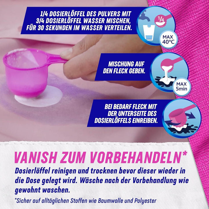 Vanish Oxi Action Powder Pink - 1,125 Kg - pudră de îndepărtare a petelor și de îmbunătățire a rufelor fără clor - pentru rufe colorate