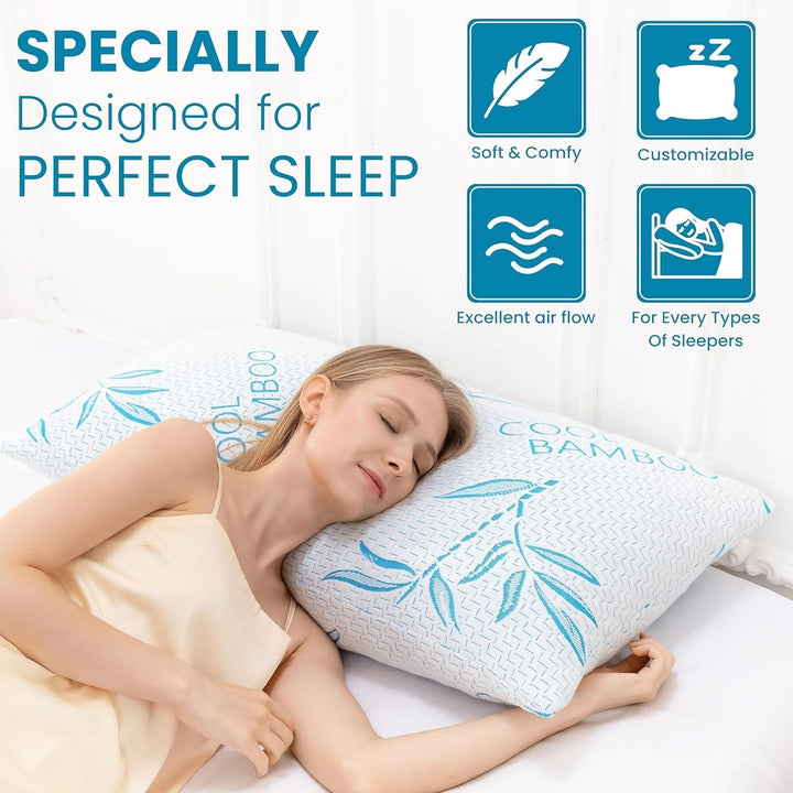 Comfysleep king size pernă de viscoză din bambus, răcoritoare, spumă de memorie mărunțită, viscoză reglabilă din bambus, capac detașabil / lavabil, 2 bucăți
