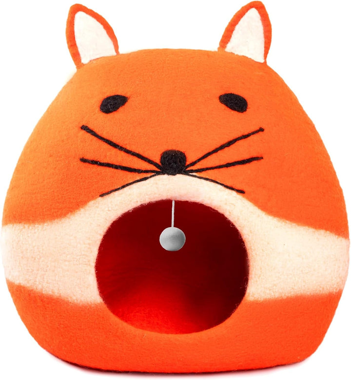 Woolygon - Seria Pisici Sălbatice - Peșteră pentru Pisici din Lână, Fabricată Manual din 100% Lână Merinos, Peșteră Ecologică din Fetru pentru Pisici și Pisici de Interior