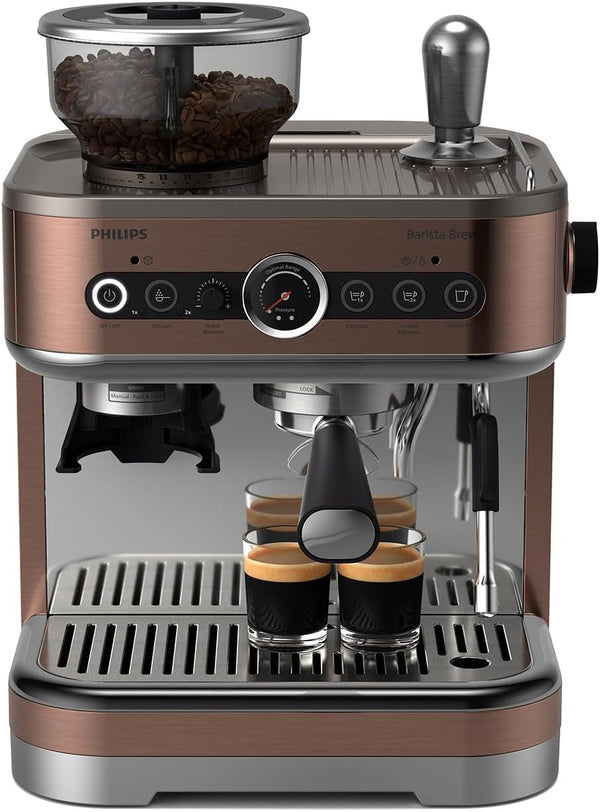 Espressor semiautomat Philips Barista Brew - Espresso simplu și dublu + buton Americano, recipient dublu pentru boabe de cafea de 280 g, ghidare intuitivă, tamper calibrat (PSA3228/41)