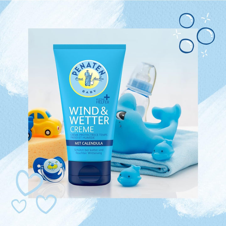 PENATEN Wind & Weather Cream (75 ml), îngrijire a pielii bebelușului cu protecție în vreme rece și umedă, cremă protectoare de îngrijire a bebelușului cu calendula bogată hrănește pielea și formează o barieră protectoare