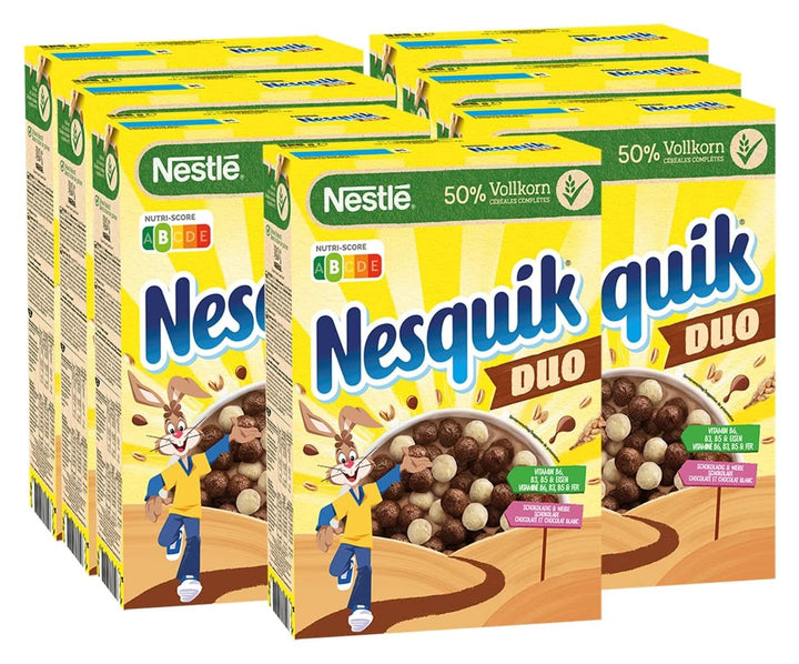 NESTLE Nesquik Duo, Cereale cu ciocolată neagră și albă cu făină integrală, pachet de 7 x 325 grame