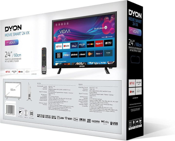 DYON Movie Smart 24 VX 60 Cm (24 Zoll) Fernseher (HD Smart TV, HD Triple Tuner (DVB-C/-S2/-T2), App Store, Prime Video, Netflix, Youtube, DAZN, Disney+) [Mod. 2023]…
