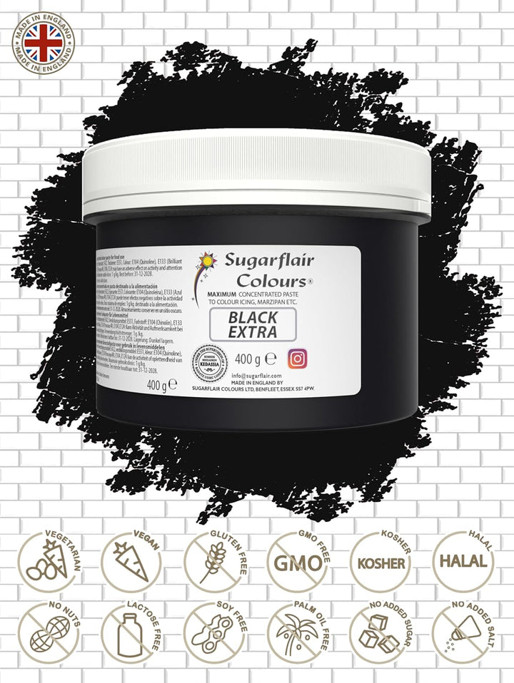 Sugarflair Lebensmittelfarbe Max Konzentriert Black, Lebensmittel Farbstoff Hoch Konzentriert Für Marzipan Und Fondant, Max Concentrate Paste Colour - 400G