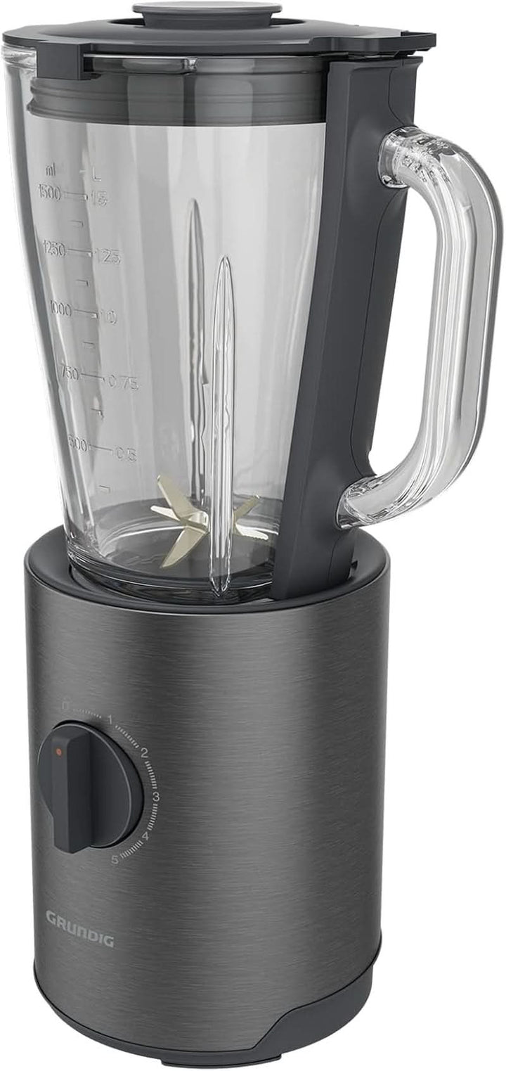 Grundig Delisia Novus SM 7140 Professioneller Standmixer, 1,5 Liter, 800 Watt, 6-Fach Edelstahlmesser Mit Zirkonium-Beschichtung, 5 Geschwindigkeitsstufen + Pulse-Funktion, Dark Inox/Edelstahl