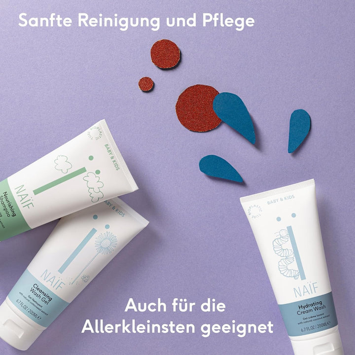 Naïf - Șampon de îngrijire - pentru bebeluși și copii - Șampon pentru bebeluși cu ingrediente naturale - 100% vegan - 0% SLES - Fără microplastice, siliconi și parabeni - 200 ml