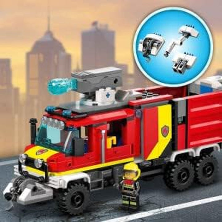 LEGO 60374 City Fire Brigade Command Vehicle, jucărie modernă cu camion de pompieri, cu drone de stingere a incendiilor, cu figuri pentru copii