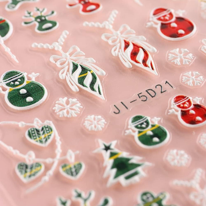 5 Blatt 3D Nagelsticker Weihnachten Nagelaufkleber 5D Stereoskopisch Selbstklebend Schneeflocke-Weihnachtswinterurlaub Nail Art Sticker Dekoration Nageldesign Zubehör