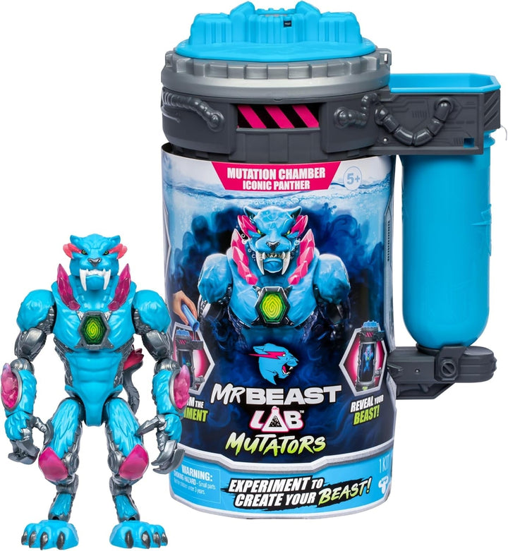 Mutatori; Mutați bestia supremă. Experimentați și creați figura de acțiune Stealth Panther de la Mrbeast. 3 de colecționat, Iconic Panther, Stealth Panther, Metallic Panther