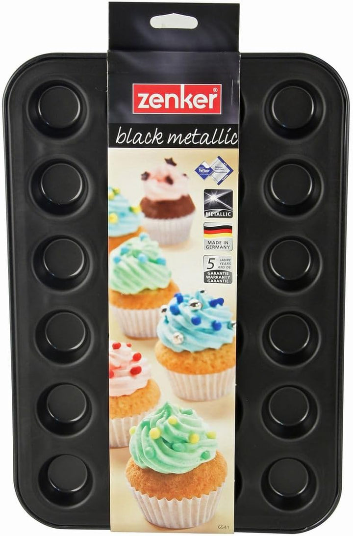 Zenker 6541 Black Metallic 24Er Mini-Muffinform – Antihaftbeschichtet Für Perfekte Mini-Muffins, Ø 4,5 Cm, Made in Germany