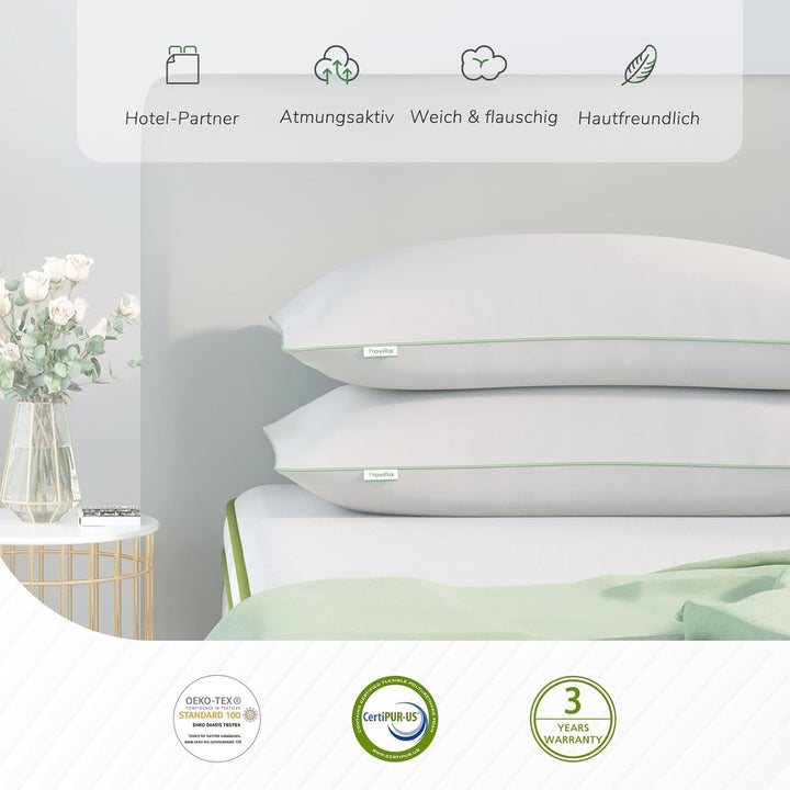 Novilla Pillow 65X65 Set de 2, 2800G (1400Gx2) Pernă reglabilă în înălțime Pernă pătrată de dormit Pernă albă de pat cu zip față de pernă lavabilă