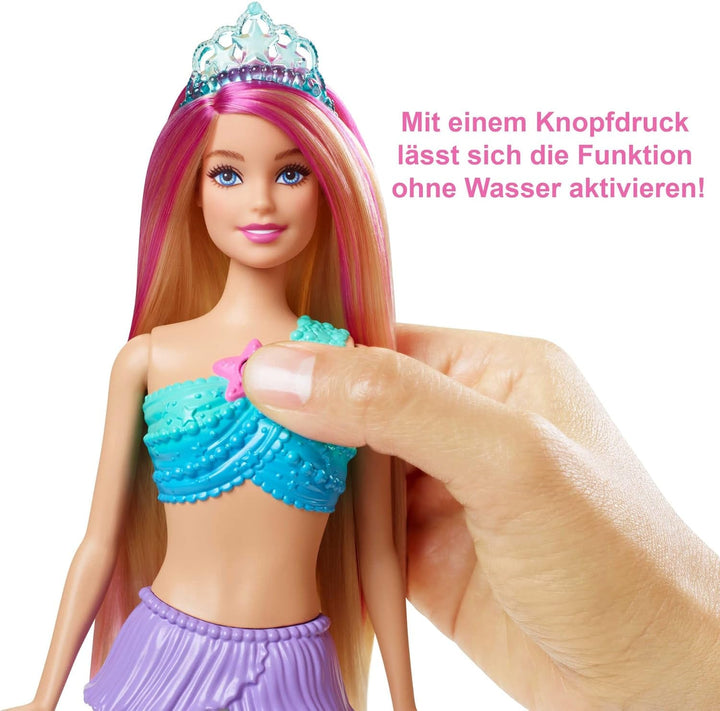 Barbie Dreamtopia Magic Light Mermaid Doll cu păr blond, păpușă Barbie cu coadă de sirenă, potrivită ca cadou pentru copii de la 3 ani, HDJ36