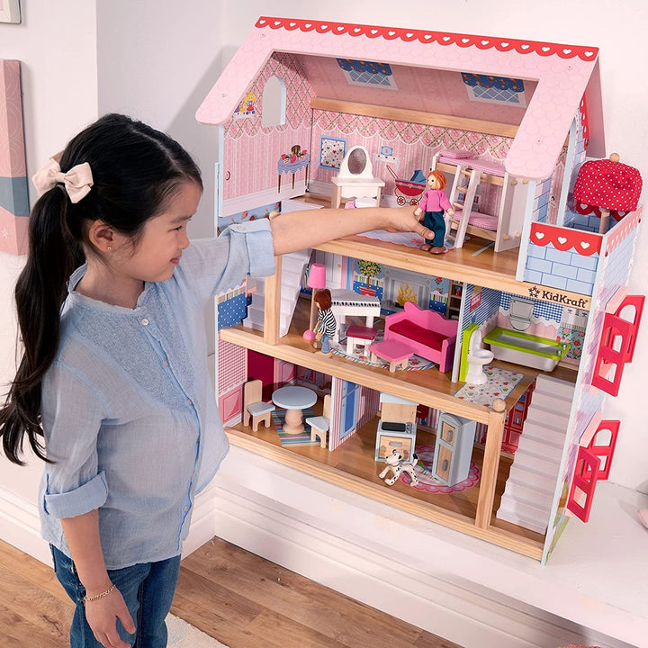 Kidkraft Dollhouse Chelsea din lemn cu mobilier și accesorii pentru mini păpuși, set de joacă pentru mini păpuși, jucărie pentru copii de la 3 ani, 65054, exclusiv la Amazon