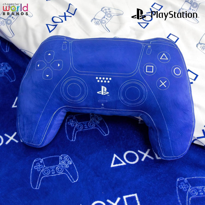 Character World: Pernă licențiată oficial în formă de controler Playstation, design de set de mână, pernă de pluș umplută | Perfect pentru dormitor sau decor de jocuri, albastru