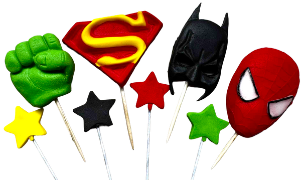 Establecer 8 decoraciones comestibles, superhéroes