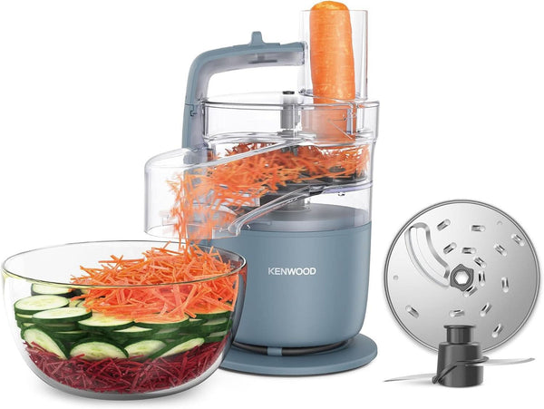 Kenwood Multipro Go FDP22.130GY, Kompakt-Küchenmaschine Nur 30Cm Hoch, Zum Schneiden, Reiben, Pürieren Und Teig Kneten, Express-Serve, 1,3 L Arbeitsbehälter, 650 W, Blau