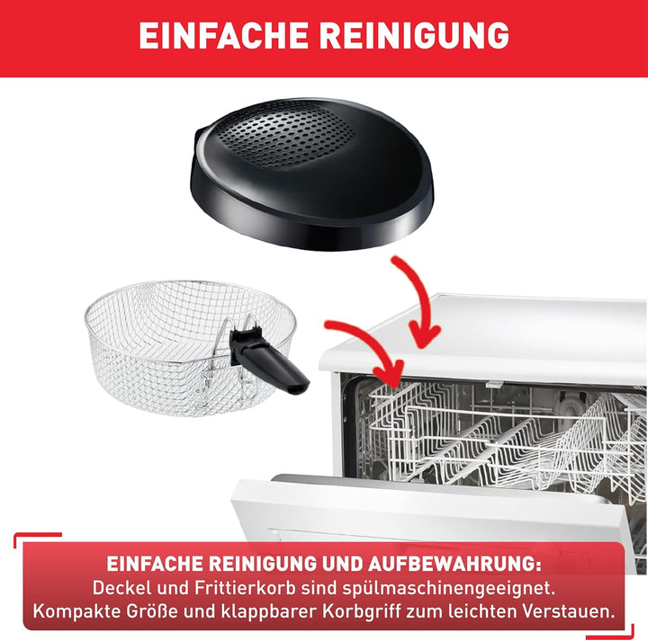 Tefal Maxi Fry Fritteuse, Cool Wall Technologie, Bis Zu 1,2 Kg Fassungsvermögen, Einklappbarer Griff, Kompakte Größe, Regelbares Thermostat Von 150°C Bis 190°C, Schwarz, FF1078