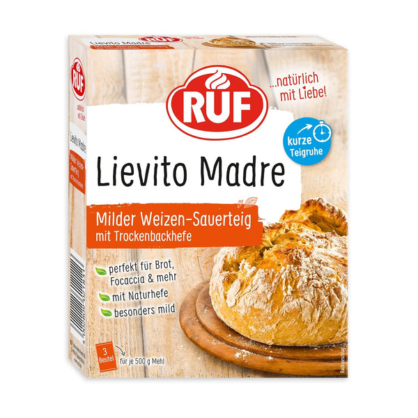 RUF Lievito Madre Sauerteig, Milder Weizen-Sauerteig, Mutterteig, Kurze Teigruhe Durch Enthaltene Trockenhefe, Lievito Madre Getrocknet Für Brot, Baguette, Focaccia, 3X35G