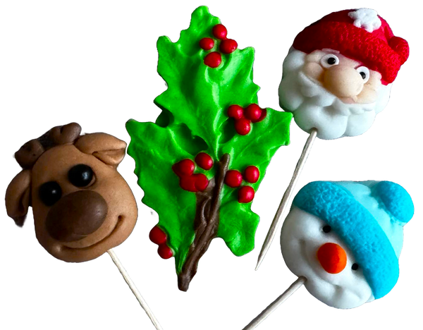 Conjunto de 4 decoraciones comestibles de Sugar Pasta, Navidad, Ren, Snowman, Fir y Santa