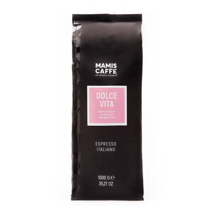 Mamis Caffè Dolce Vita (1 Kg) - Ganze Espressobohnen Mittel Gerösteter Kaffee Mit Leichter Süße - Italienischer Espresso Mit Dicker Crema - Perfekt Als Cappuccino Oder Latte Macchiato