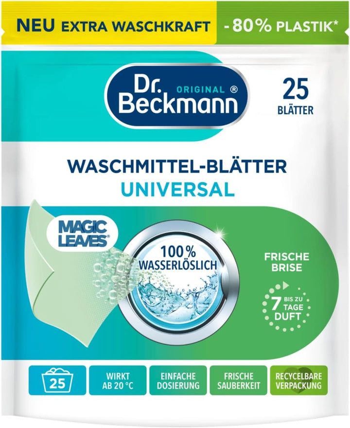 Foi de detergent Dr Beckmann MAGIC LEAVES COLOR | Foi de spălat predozate și solubile în apă | Economisitoare de spațiu și ușor de utilizat | 25 de foi