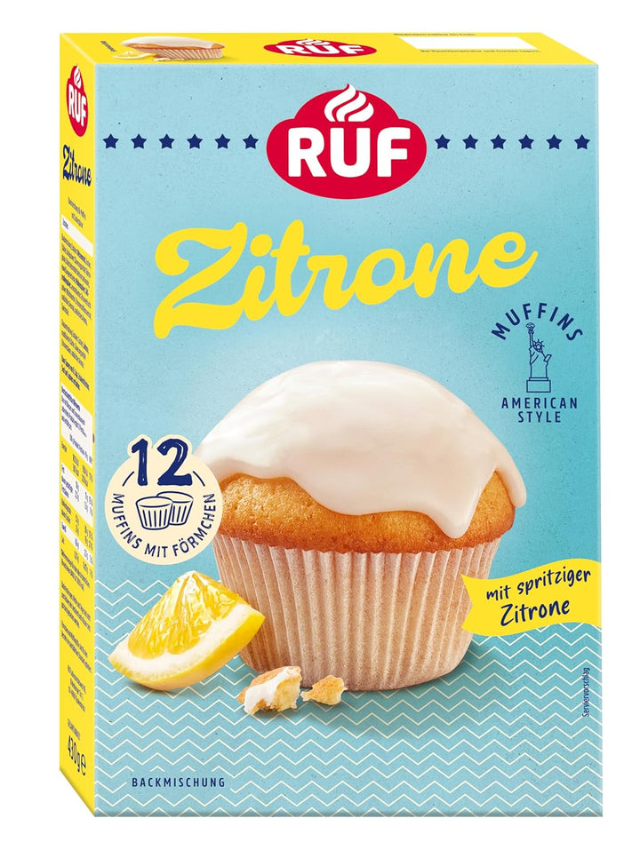 RUF Cheesecake-Muffins Backmischung, American Style Muffins Mit Cremiger Füllung, Einfache Zubereitung, 12 Muffin-Förmchen Inklusive