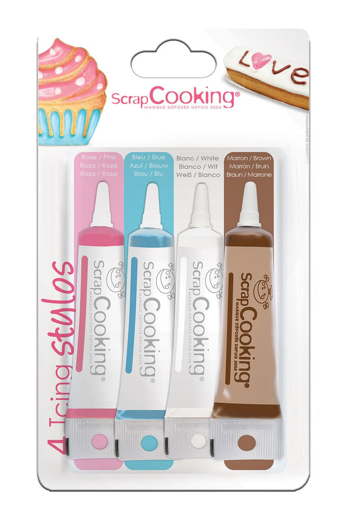 Scrapcooking - 4 Deko-Stifte Weiß, Rosa, Blau, Schoko 4X20G