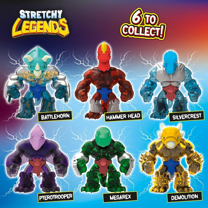 STRETCHY LEGENDS D'Molition - Figurine de acțiune elastice pentru copii, figuri de supereroi elastice pentru a colecta cu umplutură de slime