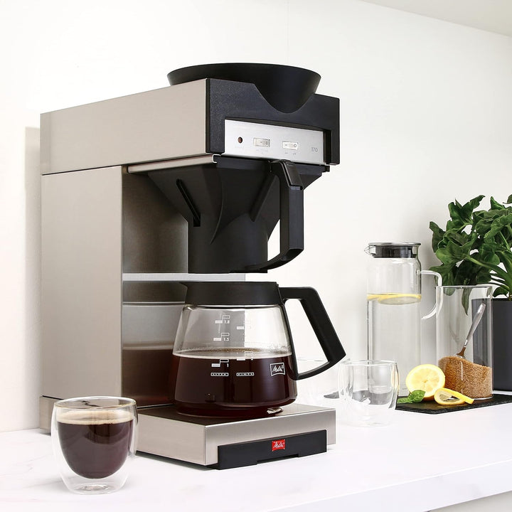 Melitta 20348 Cafetiera cu filtru Cu ulcior de sticlă, 1,8 L, placă de încălzire, 17M, oțel inoxidabil / negru ,