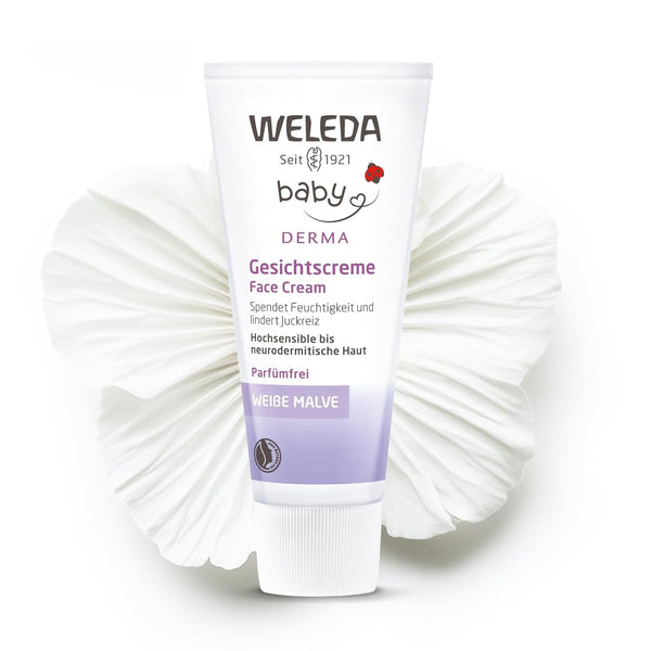 WELEDA Organic Baby Derma White Mallow Face Cream, cremă hidratantă pentru pielea foarte sensibilă și neurodermitică, cosmetice naturale pentru îngrijire intensivă și ameliorarea mâncărimii (1 x 50 ml)