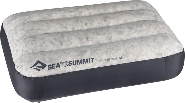 Sea to Summit - Aeros Down Travel Pillow L - Ultralight & Inflabilă - Material 10D - Pernă din puf Premium - Antiderapantă - Pentru drumeții și camping - 42 X 28 X 12 Cm - Gri - 95 G