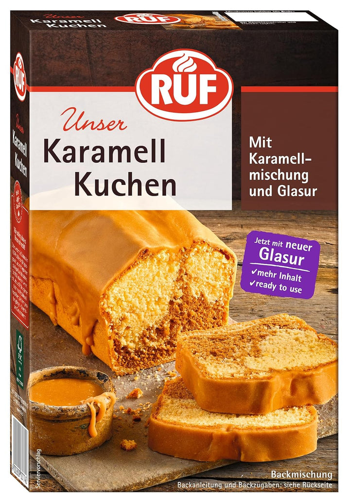 RUF Nusskuchen, Backmischung Mit Schneller Und Einfacher Zubereitung, Nussig Und Locker Mit Glasur, Als Grundlage Für Rüblikuchen, Vegan, 1 X 520G