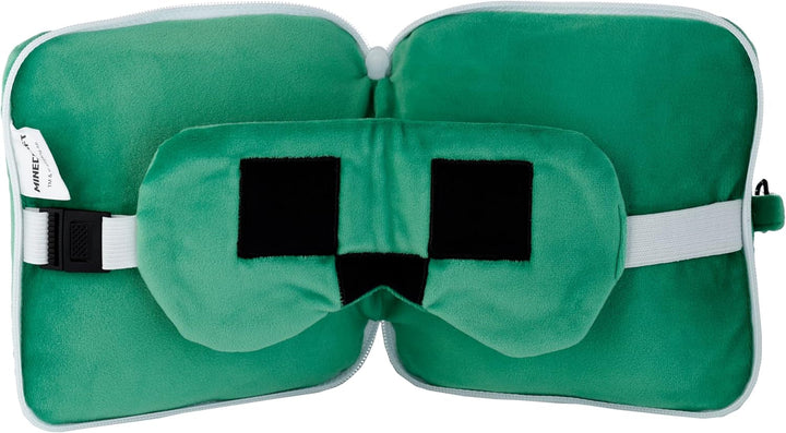 Puckator Relaxeazzz Minecraft Creeper pernă de călătorie din pluș și mască pentru ochi tetieră, pernă de dormit, pernă pentru gât, pernă de călătorie, mască de dormit, copii și adulți pentru mașină de călătorie, accesoriu pentru tren, avion