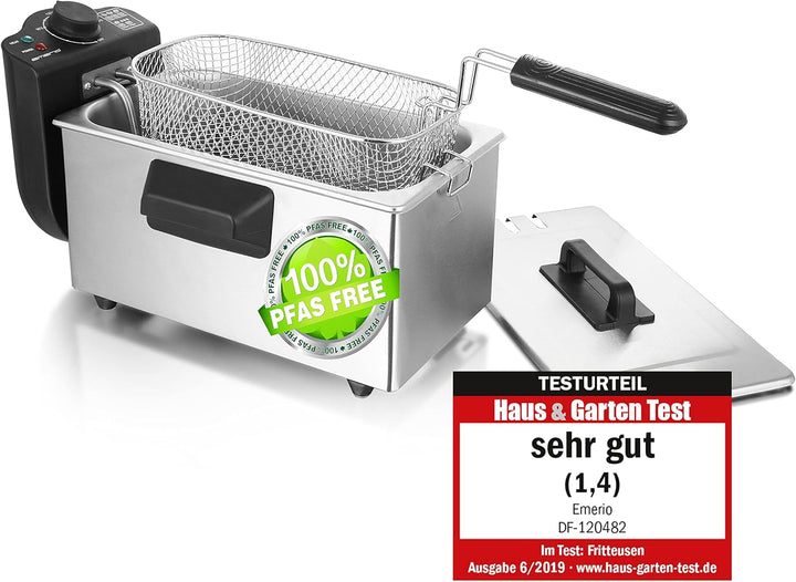 Emerio 3.0L Öl-Fritteuse Mit Kaltzonen Technologie, "Sehr Gut 1.4" Getestet Von Haus & Garten 06/2019, Kein Bitterer Geschmack Mehr, Kaltzonenfritteuse Mit 2000 W, Tank Aus Edelstahl, BPA Frei