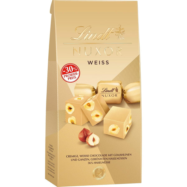 Lindt Schokolade NUXOR Weiss, Promotion | 103G Beutel | Cremige Weisse Schokolade Mit Ganzen, Gerösteten Haselnüssen | Pralinen-Geschenk | Schokoladengeschenk