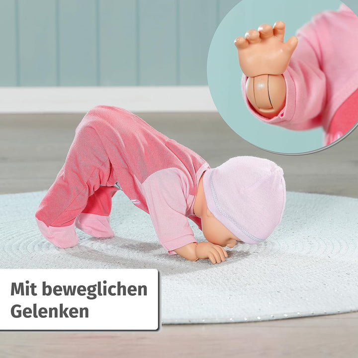 Baby Annabell Emily Run With Me 43cm, păpușă care se târăște și merge, cu funcție de sunet, rochiță și pălărie roz, 710623 Zapf Creation