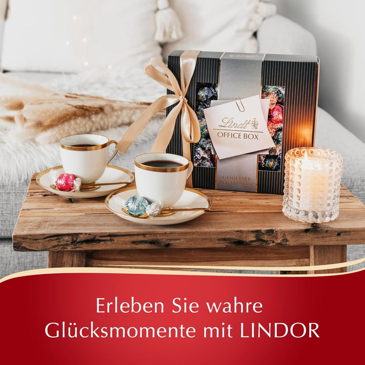 Lindt Schokolade LINDOR Home Office Box | 933 G | Ca. 74 Kugeln Mit Zartschmelzender Füllung, Sorten: Milch, Dark 45%, Erdbeer-Sahne, Cocos, Stracciatella | Pralinengeschenk | Großpackung