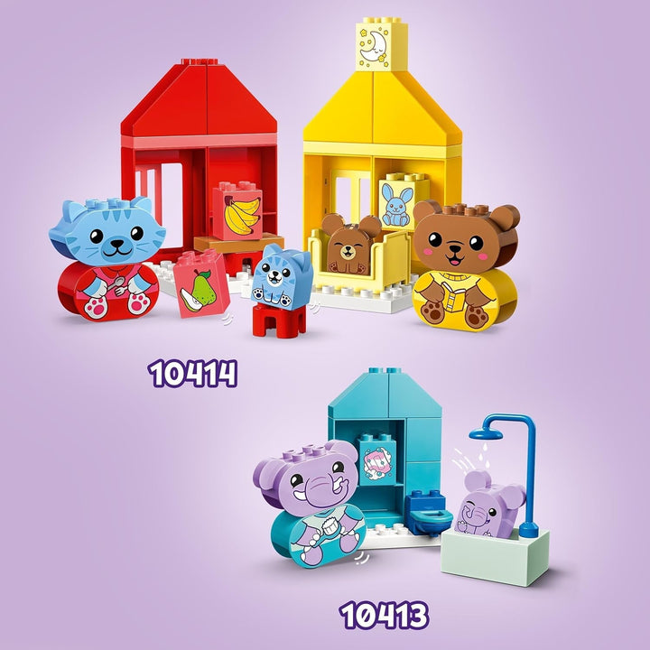 LEGO DUPLO Everyday Routines: Eating & Bedtime, jucărie de învățare pentru copii mici pentru a încuraja dezvoltarea socială și emoțională, cu 4 figuri de animale, cadou pentru copii de la 18 luni 10414