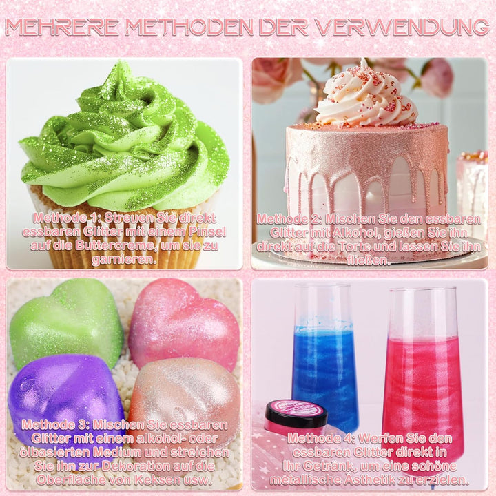 Essbarer Glitzer Für Getränke - Lebensmittelfarbe Pulver, Schimmerndes Glitzerpulver, Lebensmittel Glitzerpuder Für Schokolade, Kuchen, Fondant, Drinks - 8G (Frucht Grün)